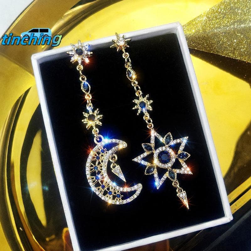 [Tinchigh] Elegante Assimétrico Estrela Lua Brincos Longo Declaração sel Espumante Personalizados Jóias Novo