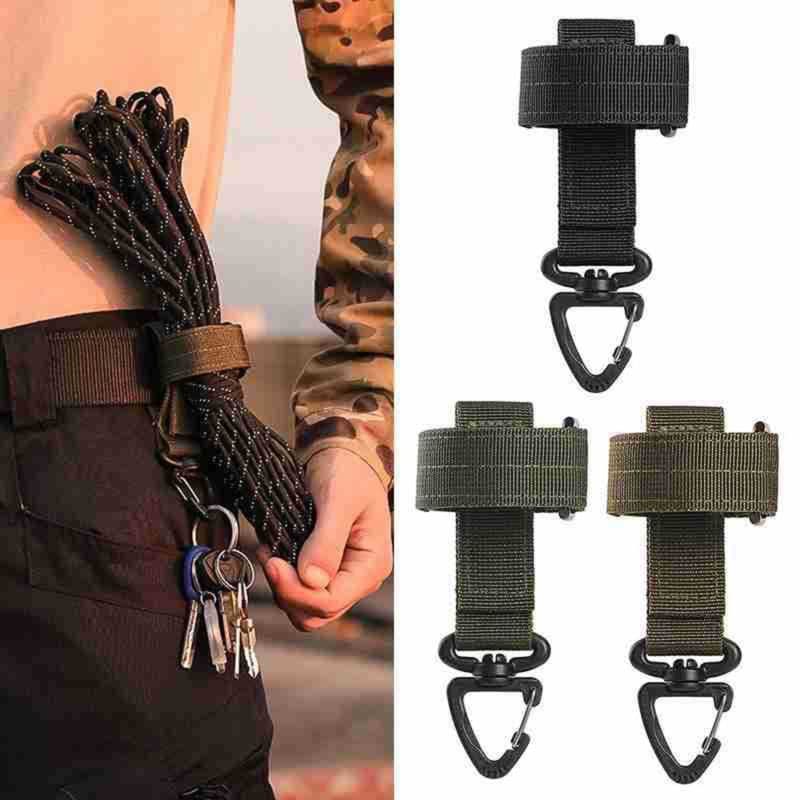 Alça de chaveiro resistente, equipada com um mini mosquetão e clipe de trabalho ajustável, adequada para luvas, camping,