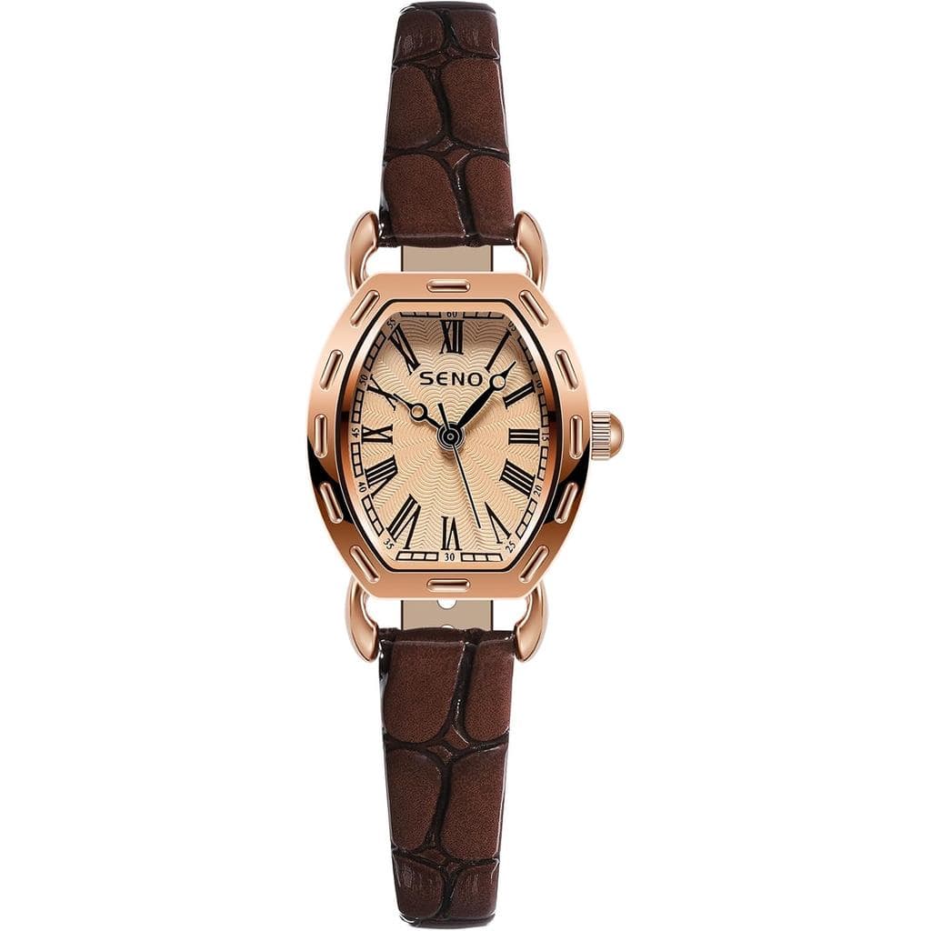 Relógio feminino vintage de couro, mostrador com numerais romanos, relógio de pulso elegante e compacto, à prova d'água,