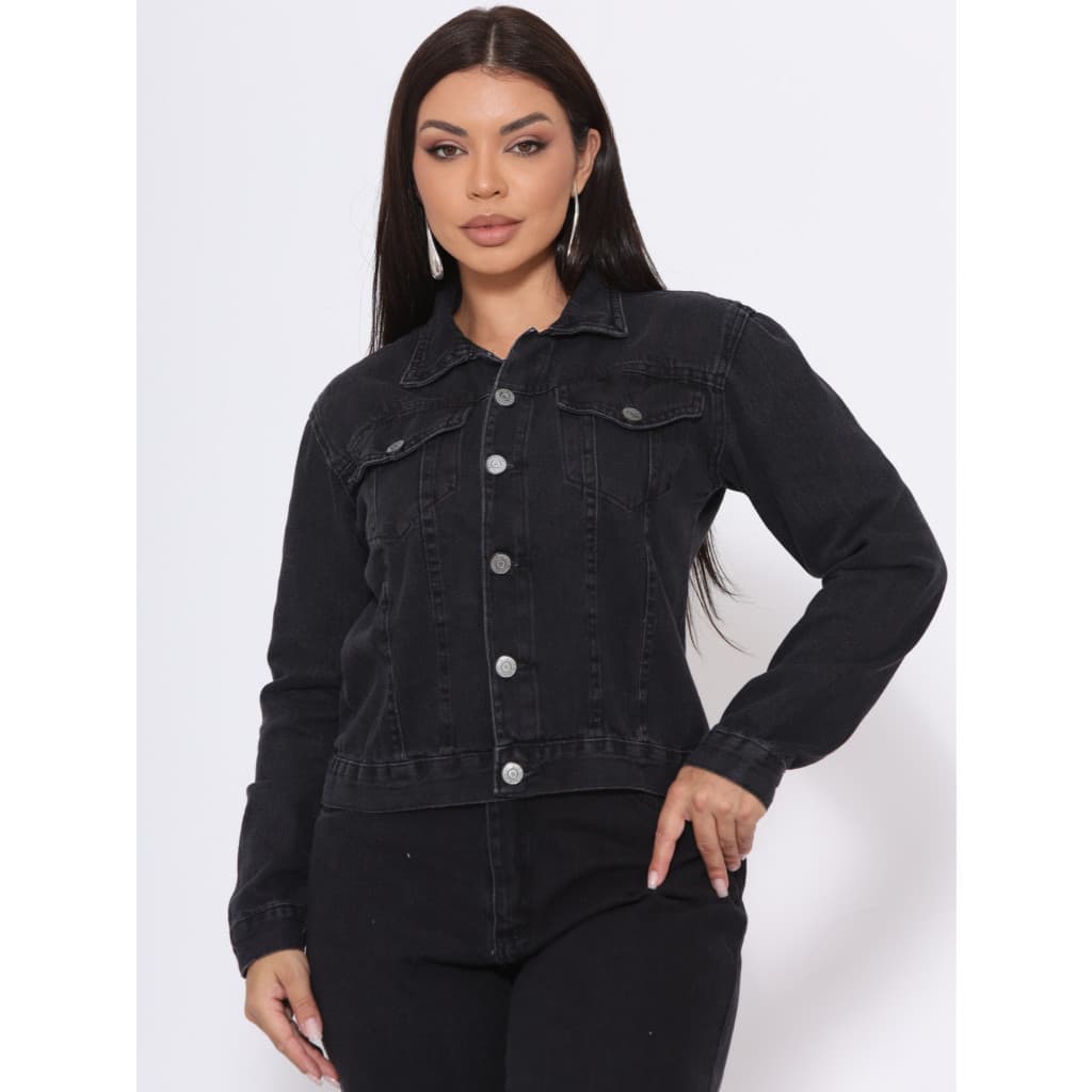 Jaqueta Jeans Feminina Inverno Manga Longa Lisa Gaven Casual Despojado Elegante Confortável