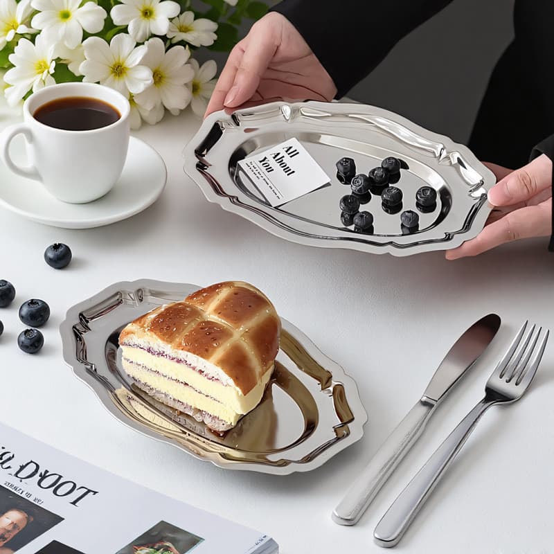 [Novo produto] prato de jantar de aço inoxidável Hotel restaurante prato sobremesa sobremesa placa de exibição ins estil