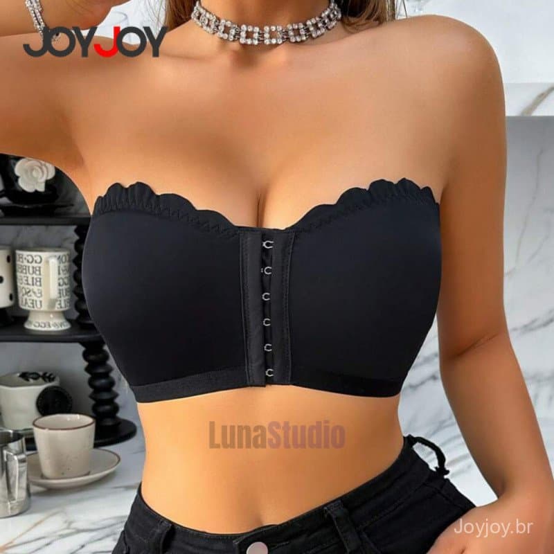 Sutiã Joyjoy Premium com Fechamento Frontal e Babados, Três Níveis, Top Sem Alças, Almofadas Removíveis Reforçadas WARU