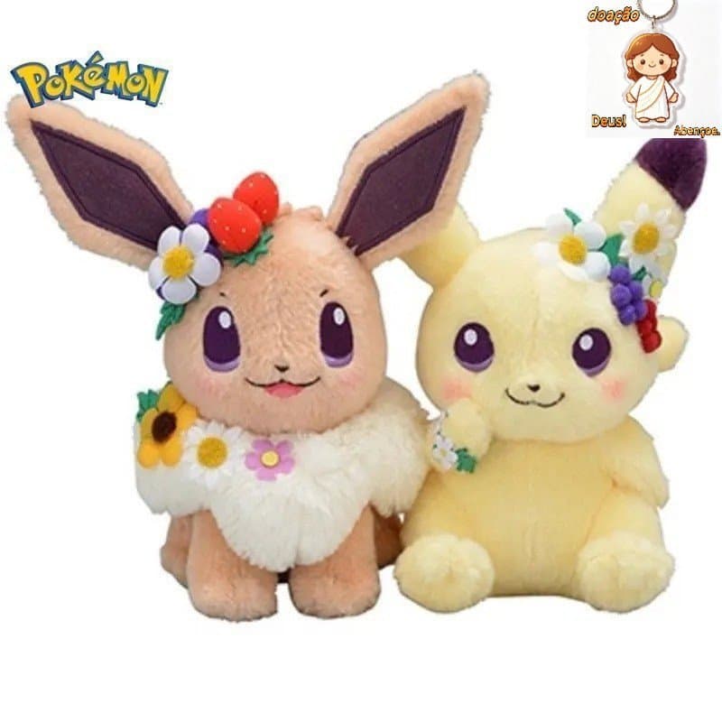 18cm Eevee Pikachu Brinquedo de Pelúcia Decoração de Coroa Kawaii para o Festival de Primavera de Páscoa
