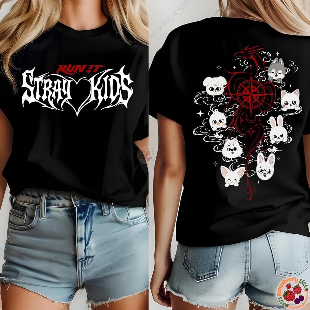 Camiseta Feminina [R&Y] Stray Kids Run It Frente Verso Mascotes Dragão T-shirt Unissex PopCultura Envio Imediato