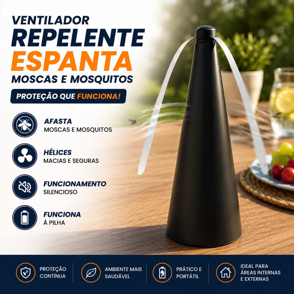 Ventilador Repelente Espanta Mosca e Mosquitos Mesa Cozinha Churrasco Restaurante Festa Aniversário Casamento Evento