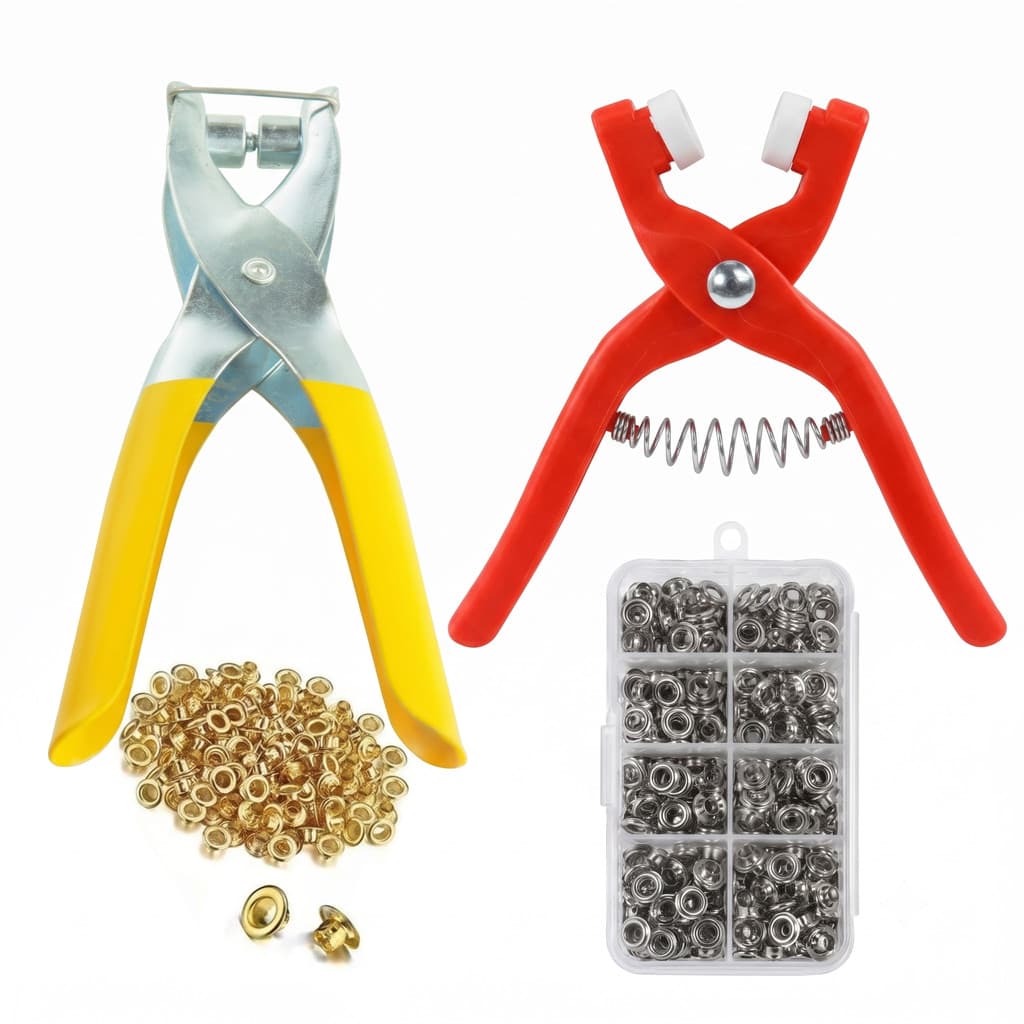 Kit Alicate Aplicador De Ilhós E Botão Tic Tac Pressão Com 100 Ilhoses E 100 Botões Para Artesanato