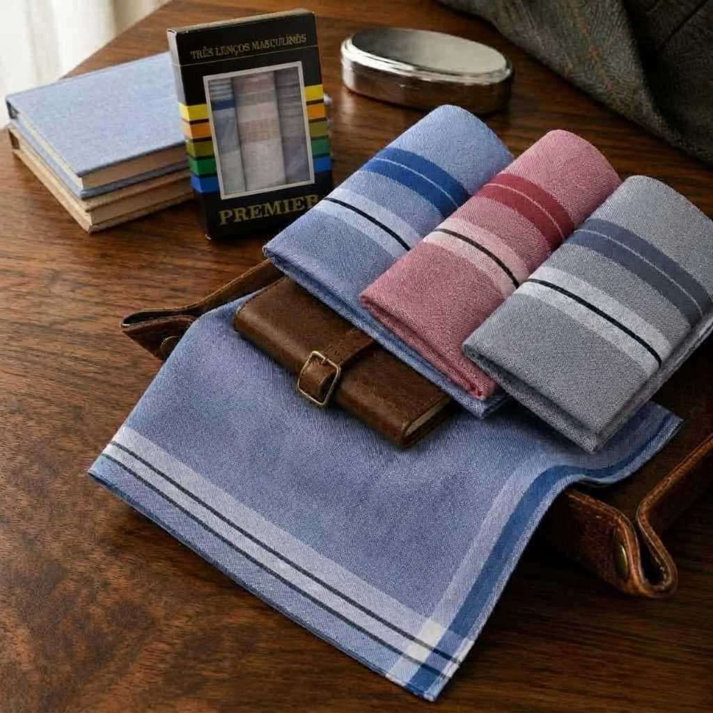 Kit 6 Lenços de Bolso Masculino 39cm x39cm Liso Listrado Xadez 100% Algodão Seca Suor Limpa Óculos