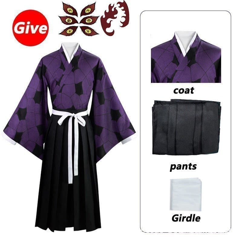 Fantasia de Cosplay do Kokushibo de Demon Slayer, Kimono Haori de Kokushibou de Kimetsu No Yaiba para Halloween J7W1 PHB