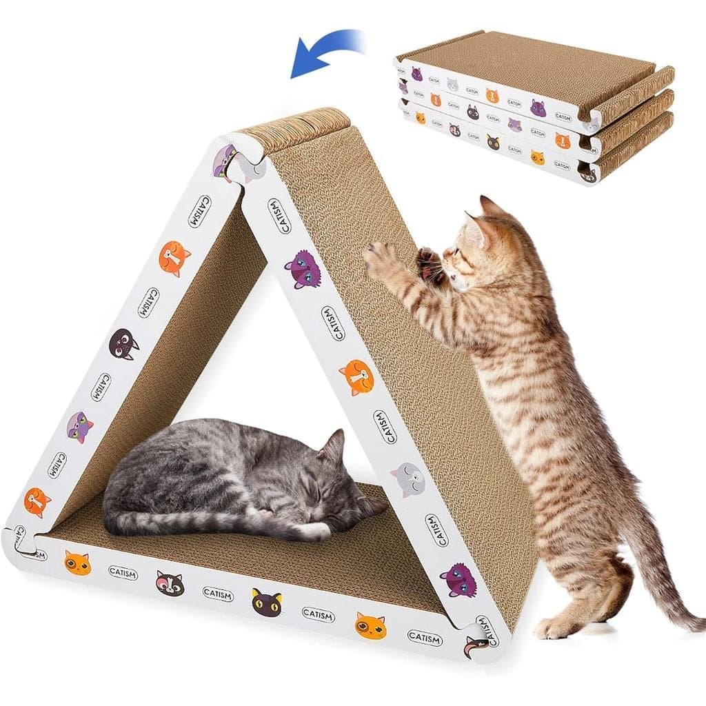 Arranhador para Gatos CATISM - Dobrável - Triangular, 6 Lados Utilizáveis para Arranhar para Gatos de Interior, Durável,