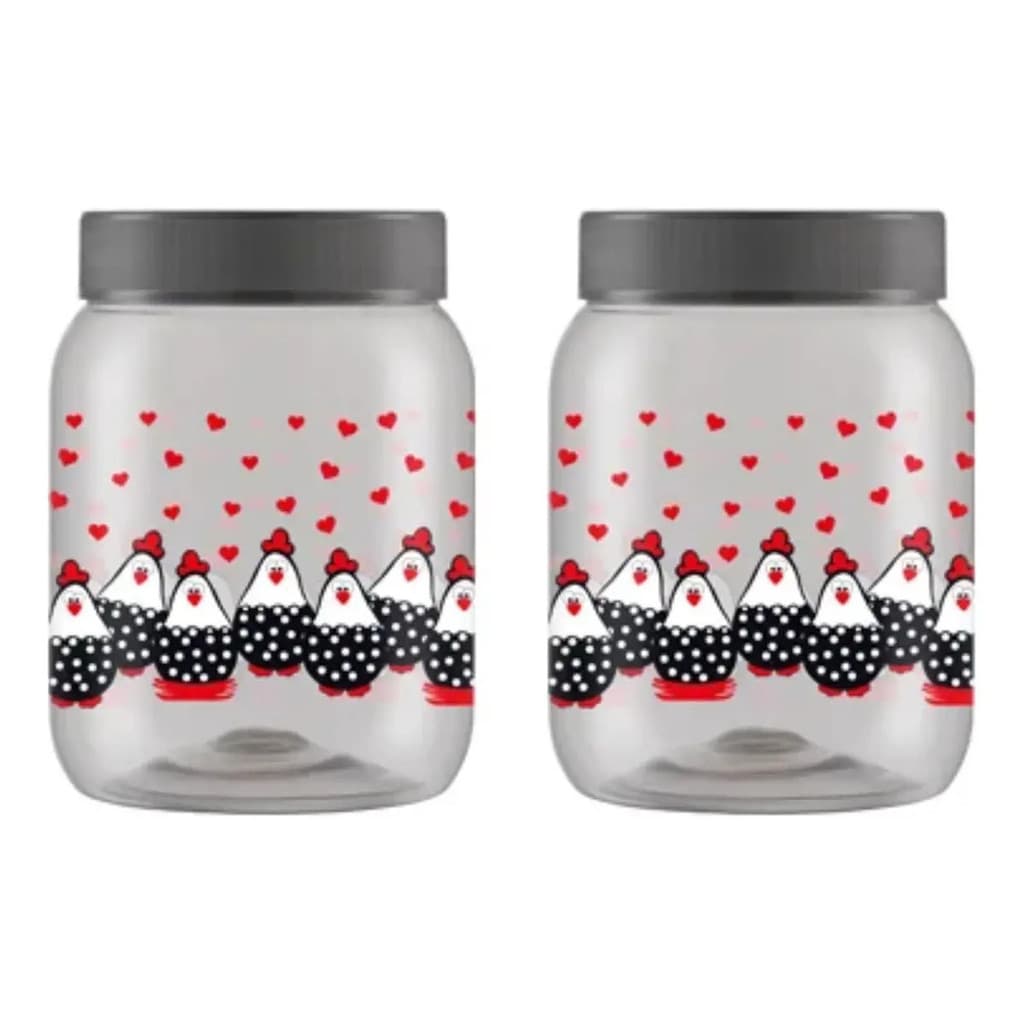 Kit 2 Pote Hermético Pet Galinha 1700ml Farinha Transparente