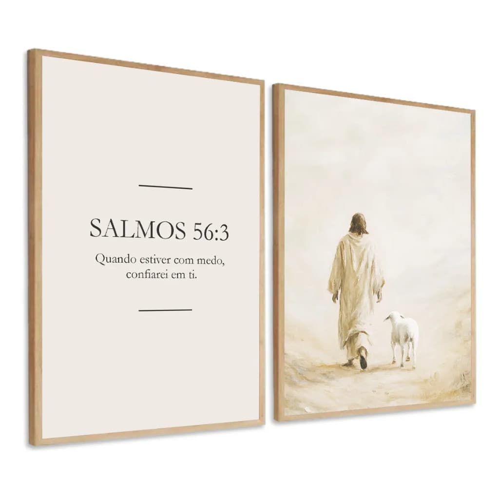 Kit 2 Quadros Religião Jesus Cristo Salmos 56:3 Decor