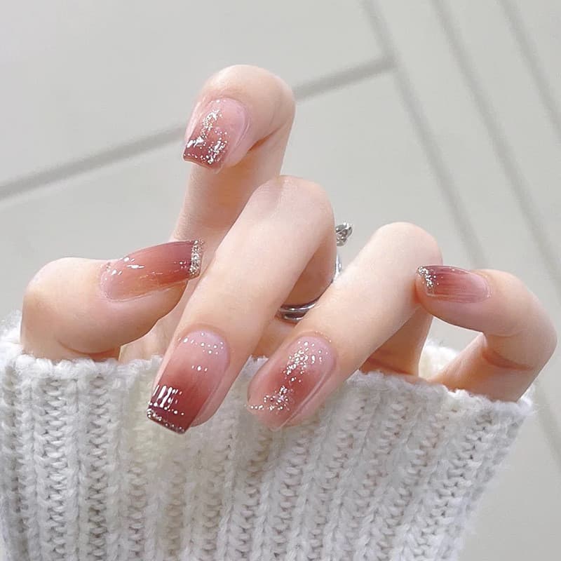 Remendo de Manicure vestível céu estrelado Glitter mancha gradiente unhas falsas francês wearable prego remendo de unhas
