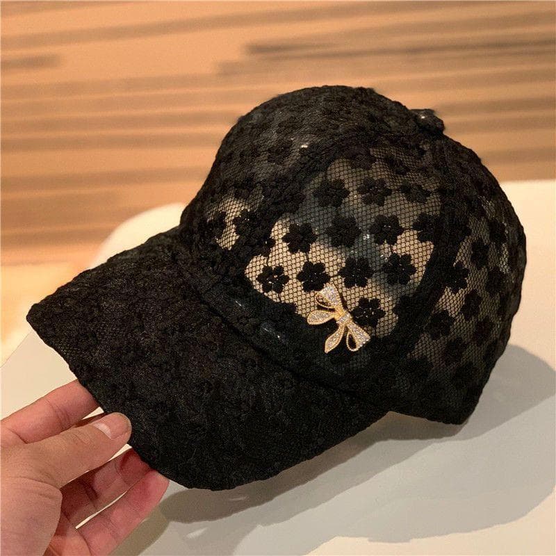 Novo estilo chapéu de verão feminino moda strass oco renda boné de beisebol estilo fino respirável protetor solar chapéu