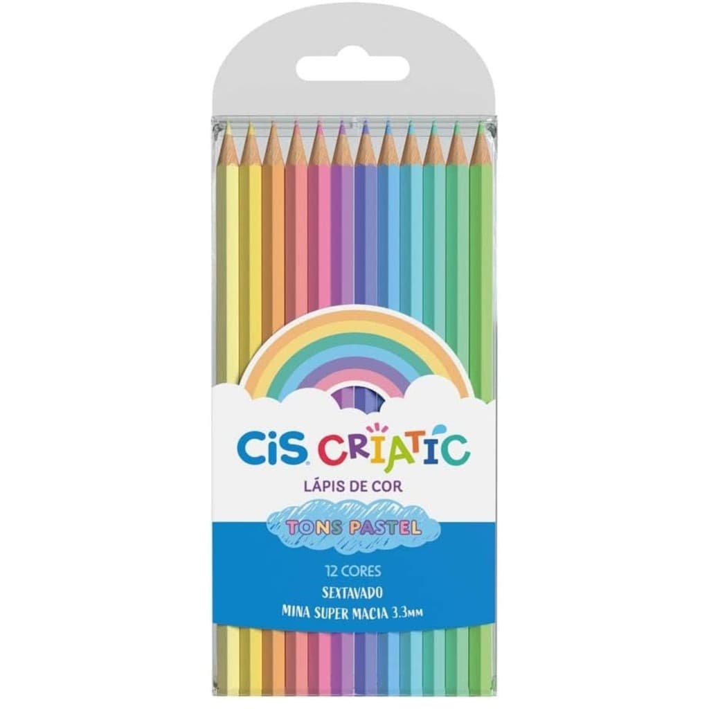 Lápis de Cor 12 Cores Pastel Sextavado Criatic CIS