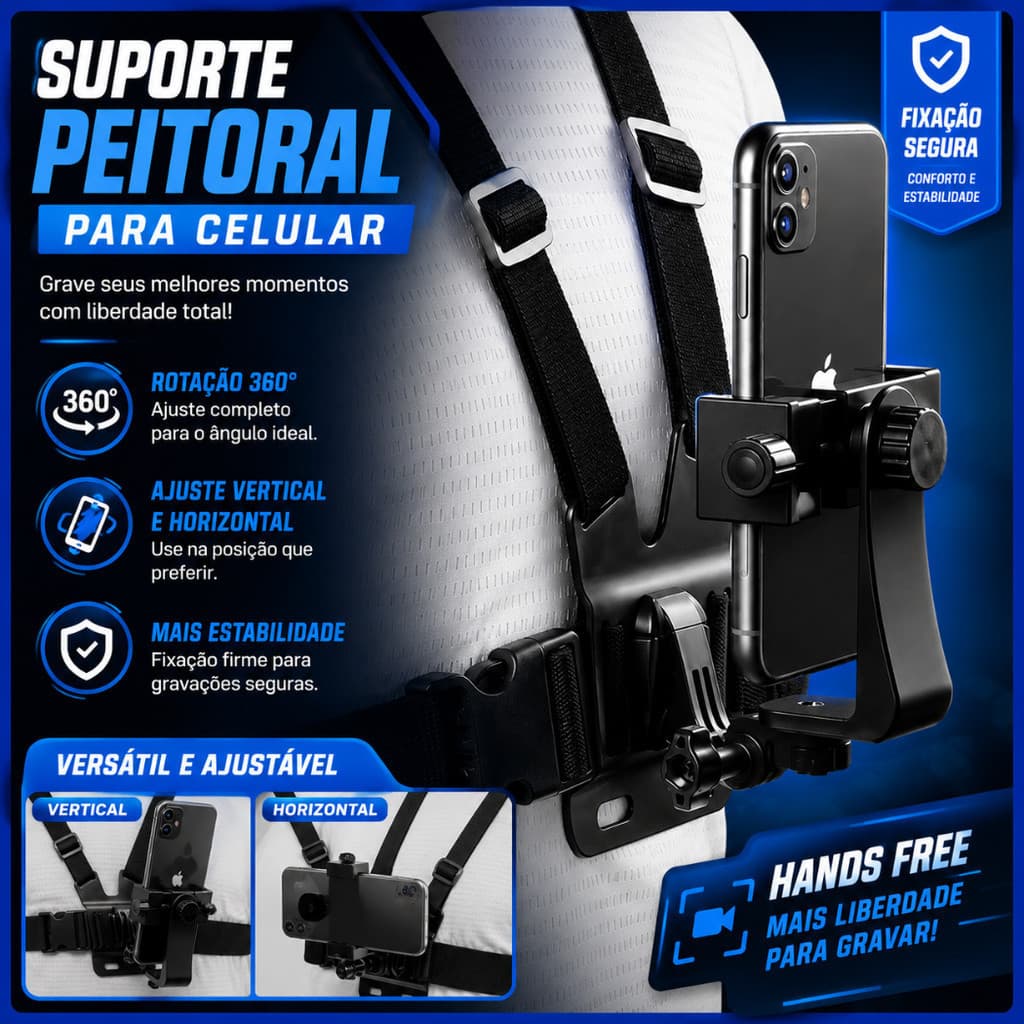 Suporte de Peito Para Celular e Gopro Peitoral Peito ajustável Câmera Esportivo Moto Bike cinta