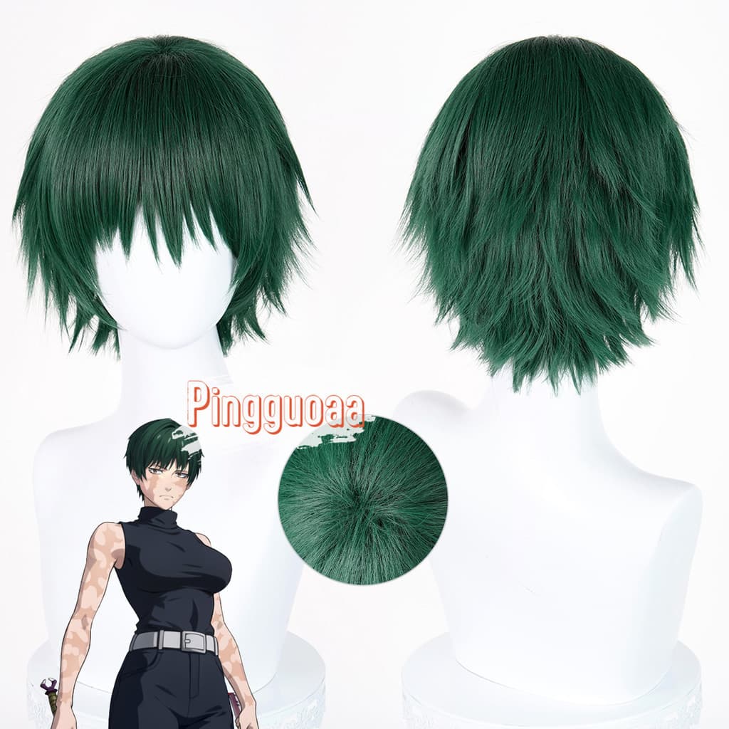 Peruca de Cosplay de Ação ao Vivo Jujutsu Kaisen 30cm Curta Verde Escuro Anime Resistente ao Calor Sintética XQV1