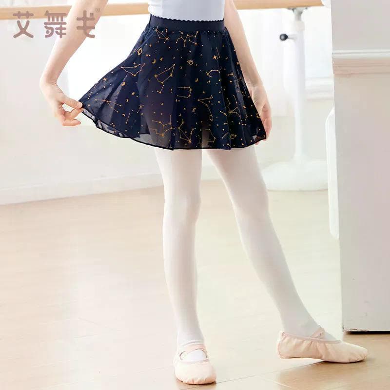 Nova saia de balé meio comprimento gaze saia meninas constelação impresso Chiffon avental saia de dança infantil prática