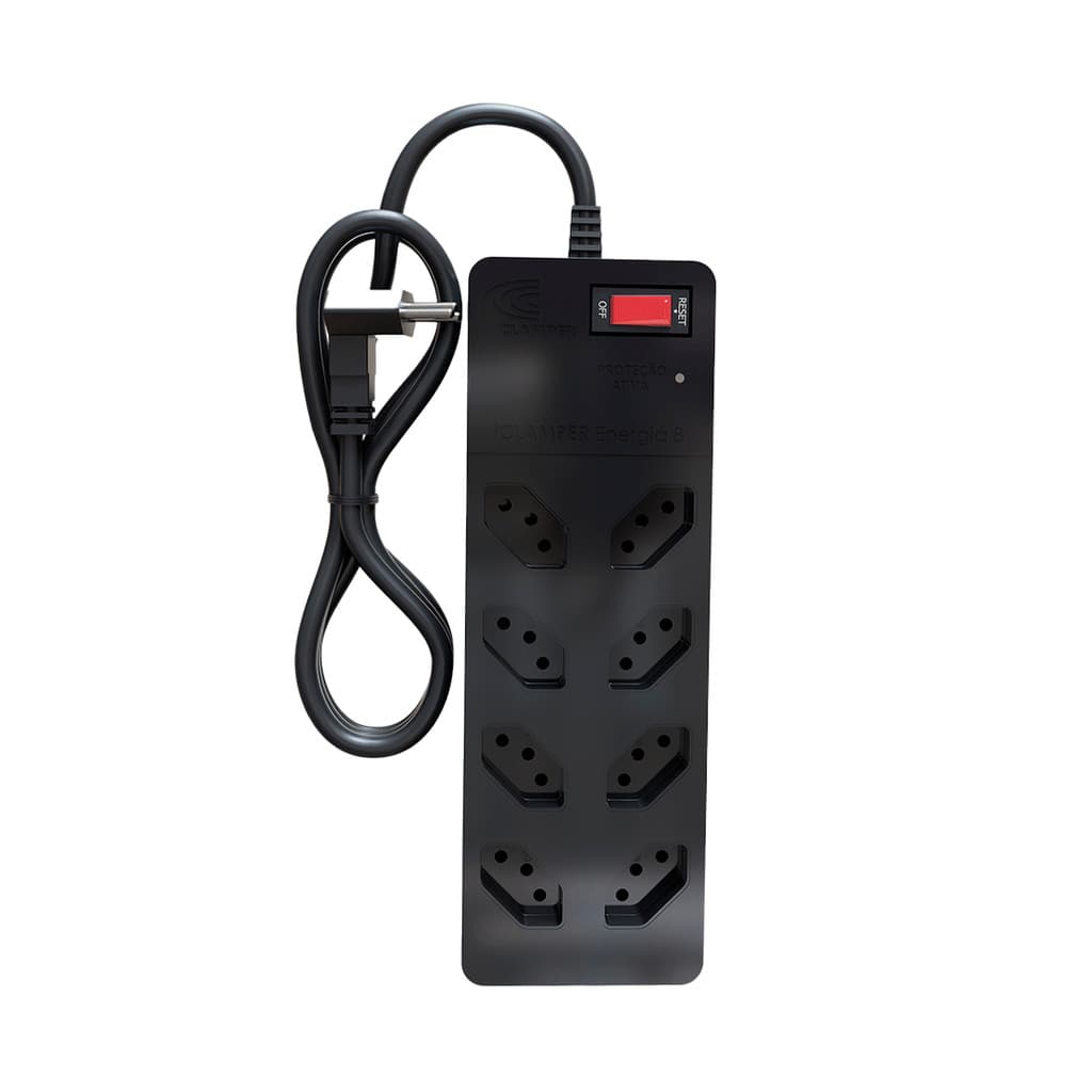 iCLAMPER Eletro 8 Filtro de linha com DPS Bivolt 10A Preto