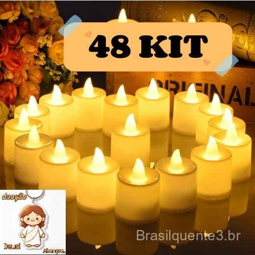 Kit 48 Vela Led Eletrônica Amarela Linda Decorativa Com Baterias/Festa/Casamento/Decoração