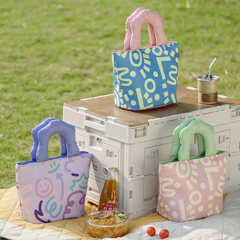 Bolsa Térmica para Marmita Quente e Frio com Forro de Alumínio Estampa Doodle Fofa para Trabalho Escola e Piquenique