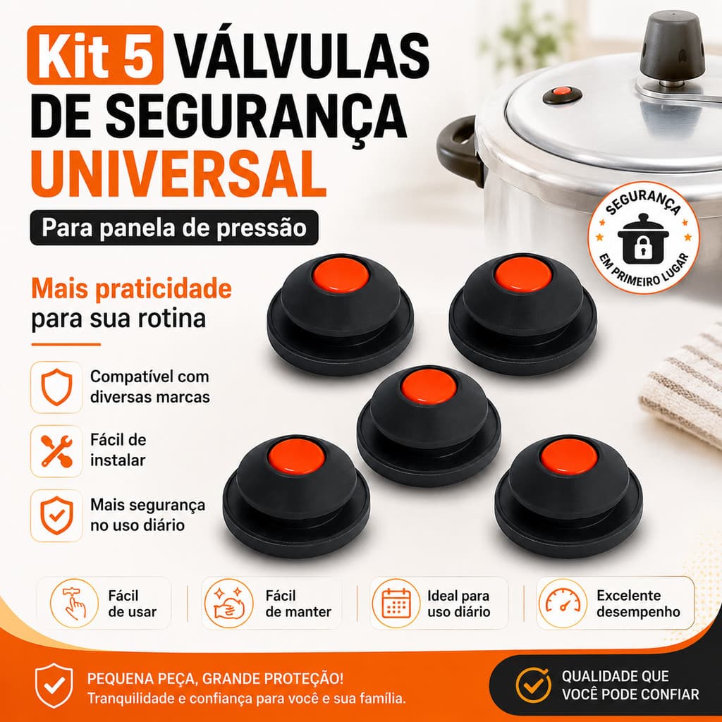 Kit com 5 Válvulas de Segurança para Panela de Pressão – Modelo Universal e Fácil Instalação
