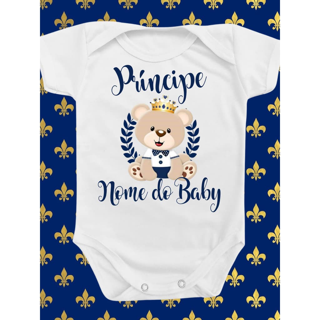Body Roupa Bebê Príncipe Ursinho Urso Com Nome Personalizado Menino