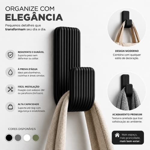 Gancho de Parede Adesivo - Instalação Rápida e Fixação Firme, Design Moderno