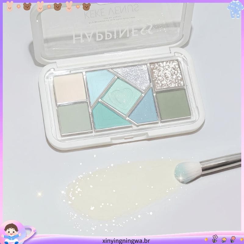 2027 Pessoas Louvor Menta Mambo!Paleta de sombras de nove cores com moldura rosa pequena, baixa saturação, contas verdes