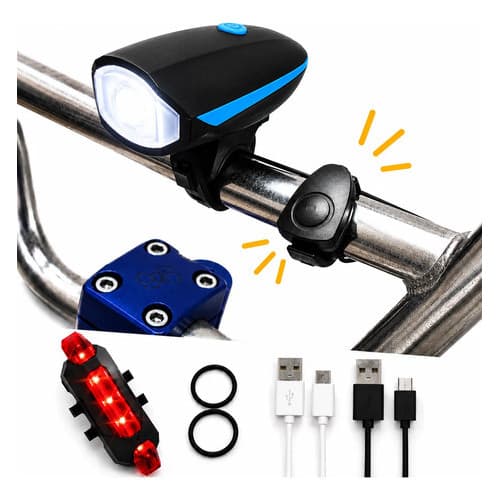 Farol Buzina E Lanterna Kit Bike Led Recarregável Bicicleta