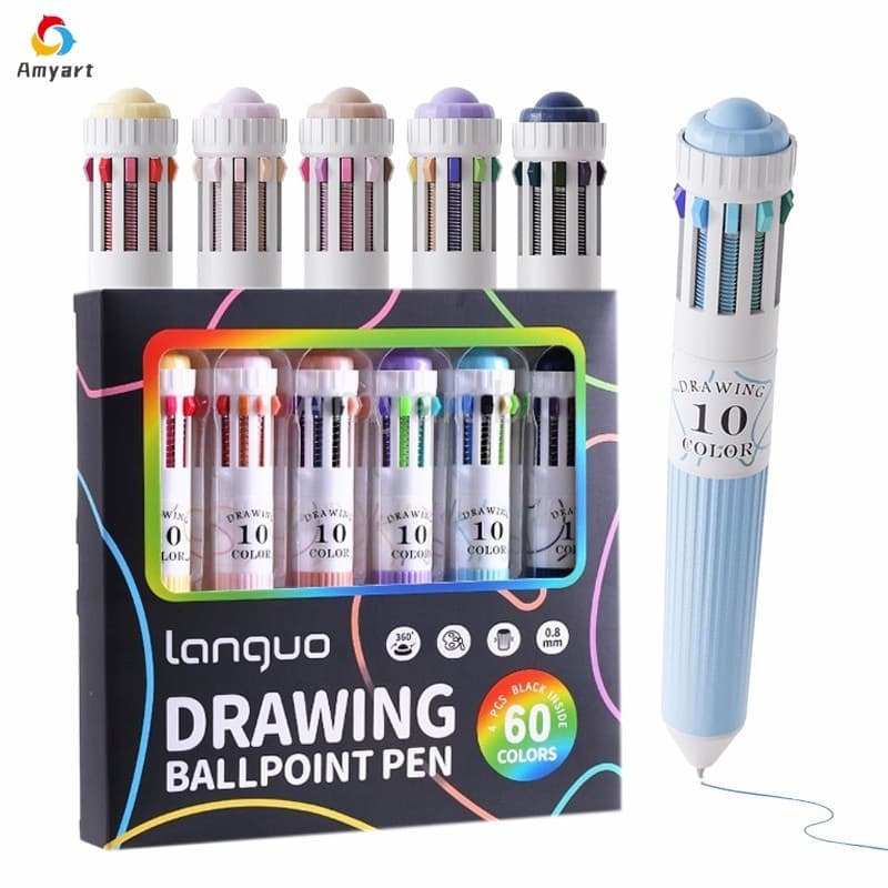 Caneta Esferográfica Retrátil Colorida 10-Em-1 10/30/60 Cores Para Escrever Desenho Papelaria Fofa