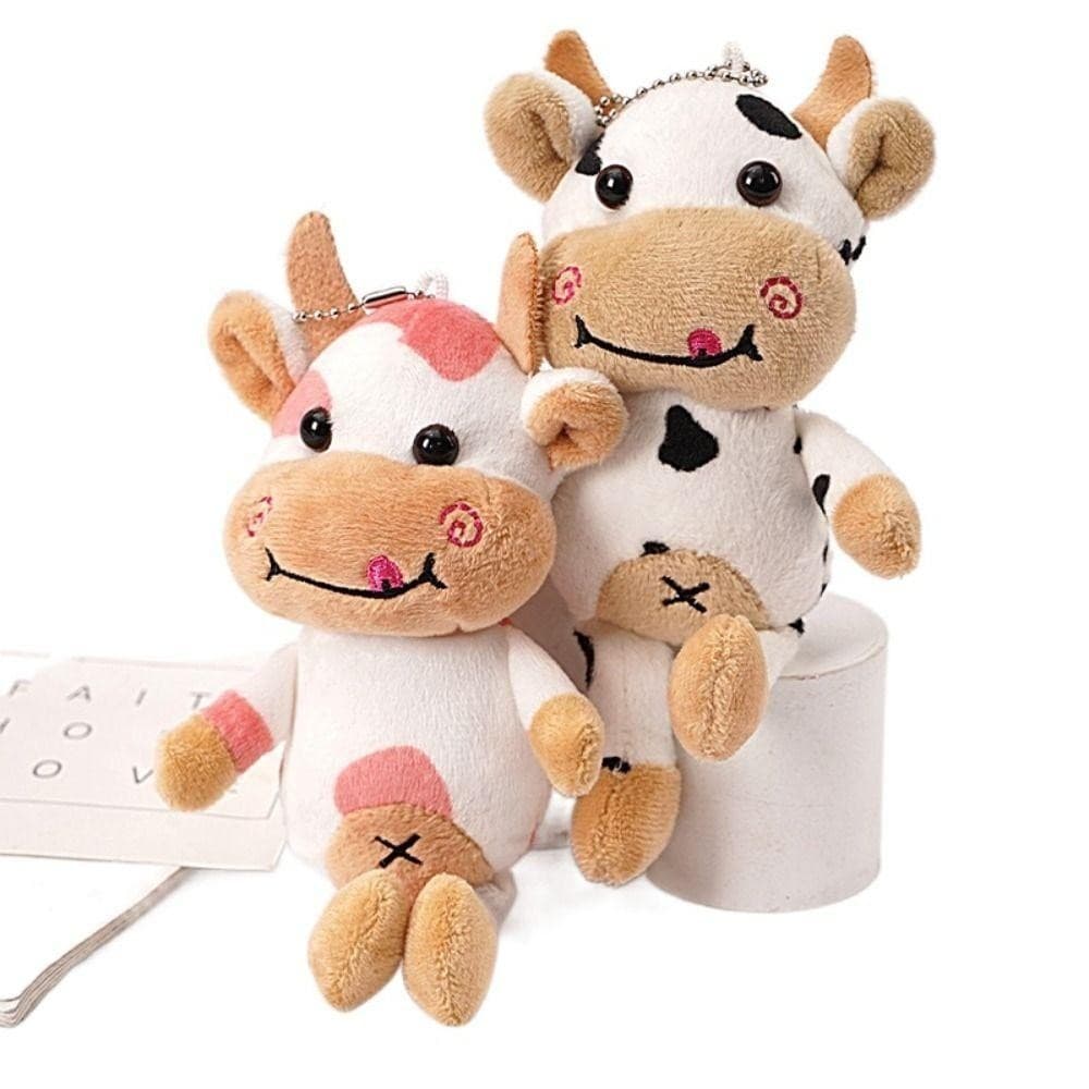 Chaveiro De Pelúcia De Vaca Manchada Fofa-Brinquedo Animal Macio De Desenho Animado