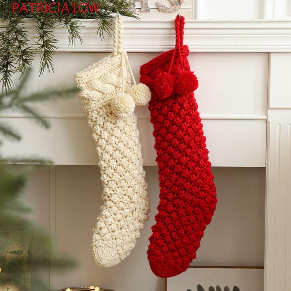 Meia de Natal PATRICIA1OW, Saco de Malha de Grande Capacidade para Doces, Decoração de Árvore de Natal D88I