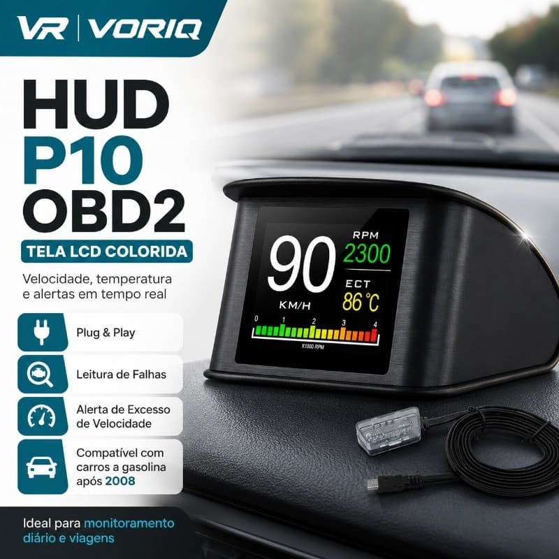 P10 Head-Up Display (HUD) Com Conexão OBD2 E Tela LCD Colorida Para Aviso Digital De Velocidade De Temperatura