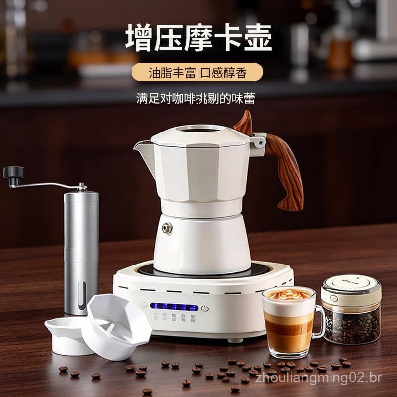 Conjunto de fogão elétrico de cerâmica com cafeteira moka de dupla válvula, pequeno conjunto de cafeteira manual para us