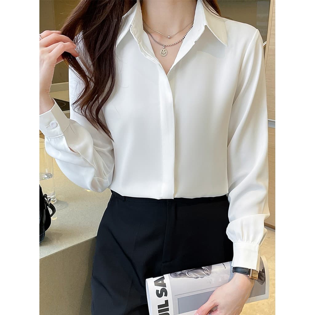 Primavera outono novo estilo camisa branca feminina profissional azul de manga comprida Commuter entrevista camisa Forma