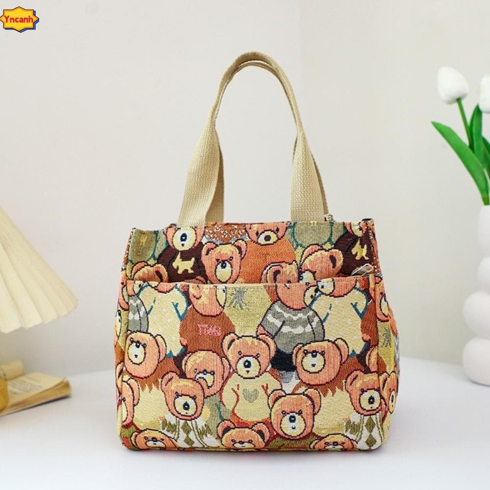 Saco De Lancheira YNCANH , Bolsa De Almoço De Tecido De Urso De Desenho Animado , Armazenamento De Alimentos Com Zíper D