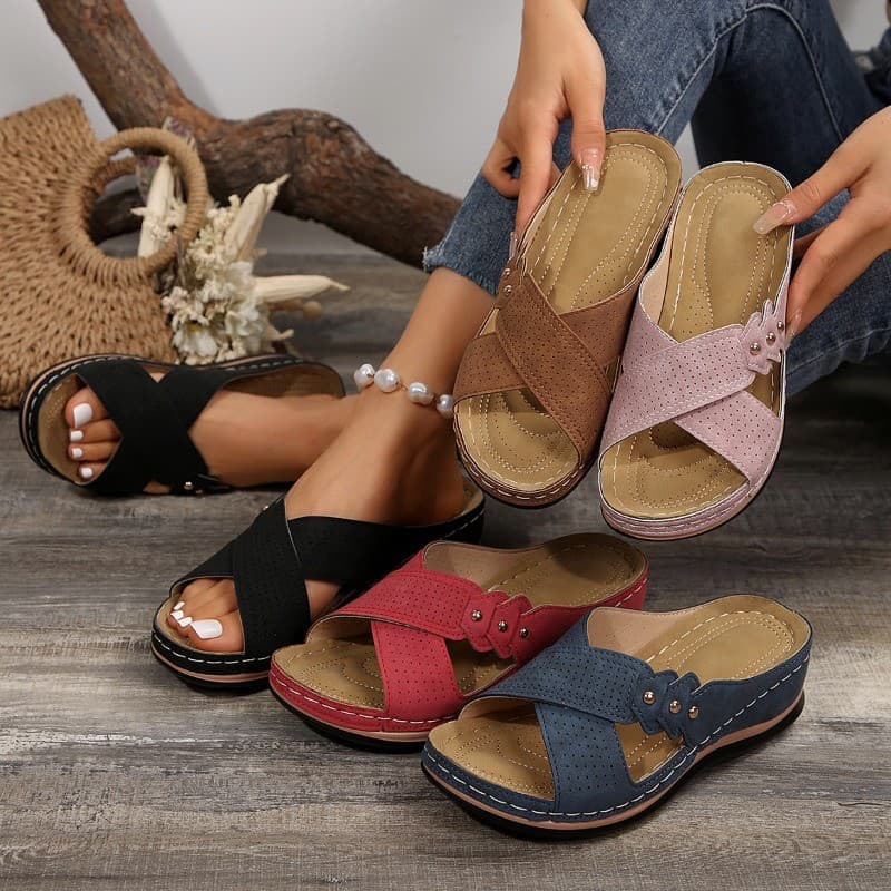 2026 Sapatos De Salto Inclinado , Chinelos Casuais Planos Para Mulheres , Femininos Sandálias De Cor Sólida Com Alça Cru