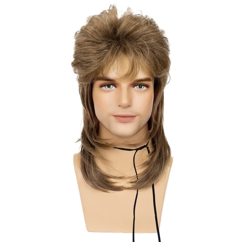 Peruca masculina estilo europeu e americano, curta, encaracolada, volumosa e em camadas.