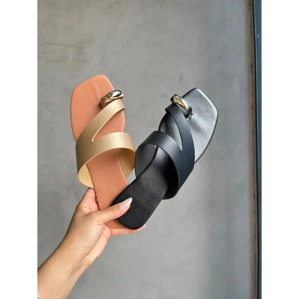 Kit 2 Sandália Feminina Rasteirinha Anel Dedo Flat Leve