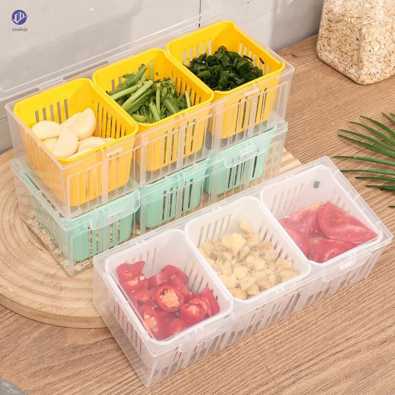 Recipiente De Armazenamento De Plástico De Qualidade Alimentar-Caixa De Lanche Selada Com Divisórias Para Geladeira , Le