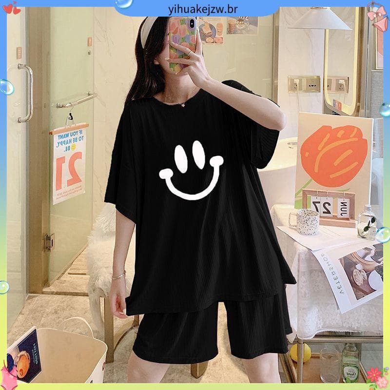 4067 People Collection Plus Fat Plus Size Pijama Feminino 150kg Verão Estilo Fino Seda Gelo Manga Curta Terno de Duas Pe