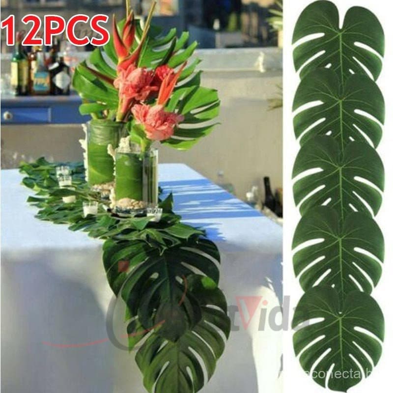12pcs Folhas De Palma Artificial Tropical De Verão Para Casamento Luau Selva Havaiana Festa De Aniversário Em Casa Folha