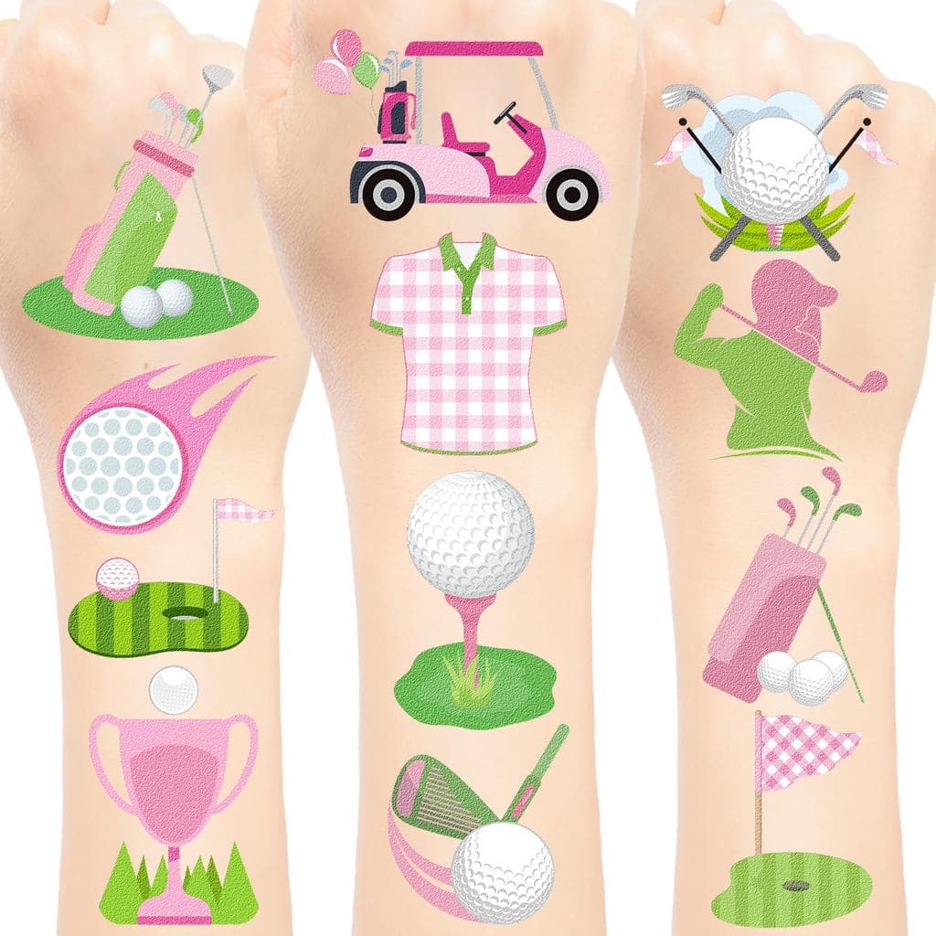 96 Adesivos Temporários de Tatuagem de Golfe Rosa, Lembrancinhas de Festa de Golfe Rosa, Suprimentos para Decoração de F