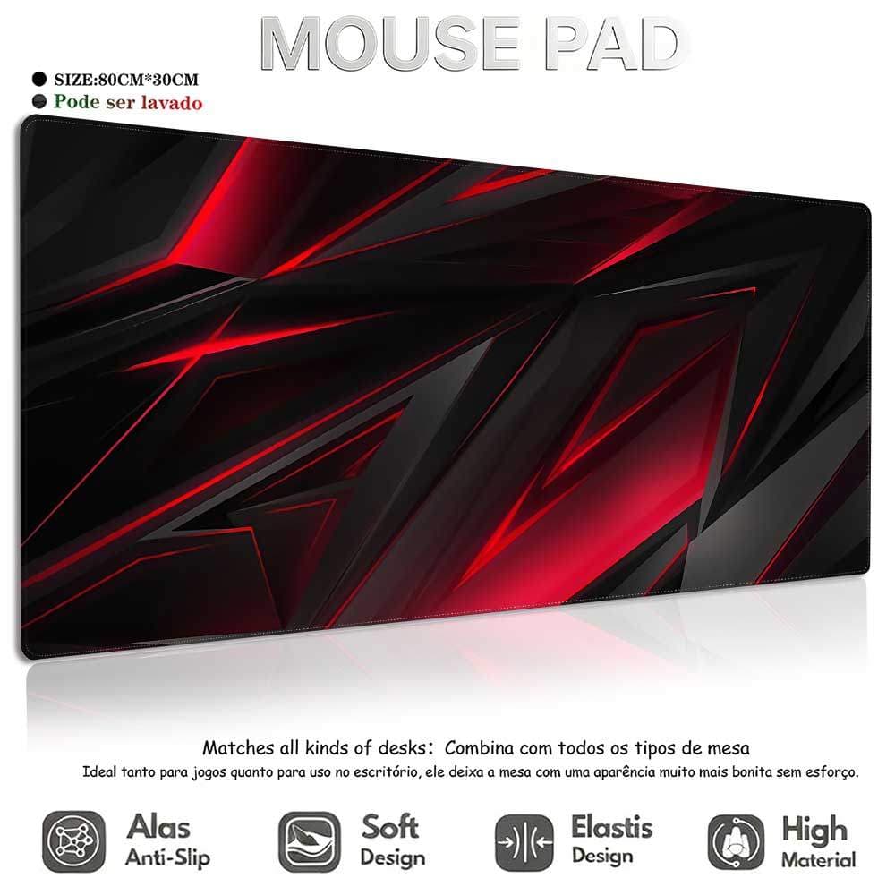 Mouse Pad Gamer Luz Vermelha Futurista Premium Antiderrapante com Borda Reforçada Base para Teclado