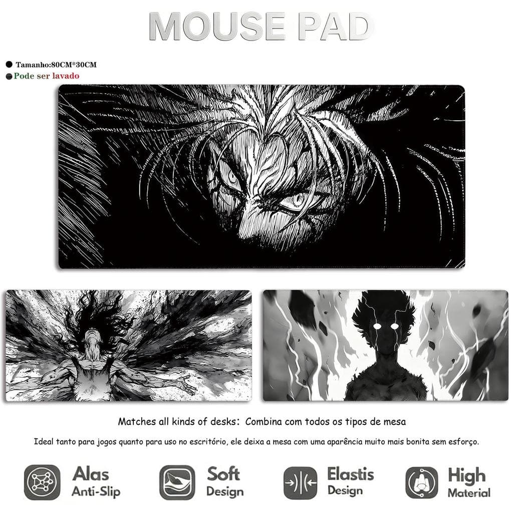 Mouse Pad de Anime Tapete Gamer Antiderrapante e Resistente ao Desgaste com Borda Costurada Espessa para Teclado 80×30cm
