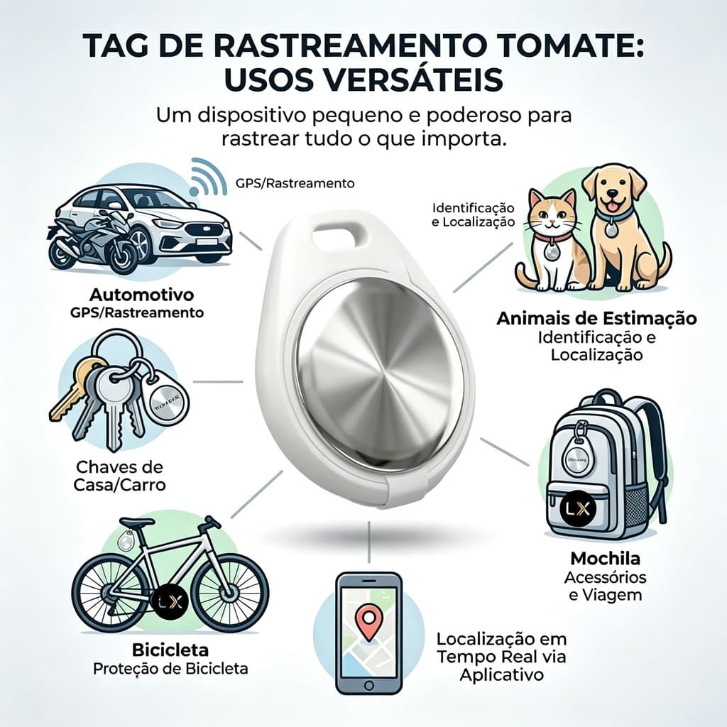Tag Rastreador Inteligente iPhone e Android | Compatível App Buscar e Localizador Oficial Sem Mensalidade Alcance Global