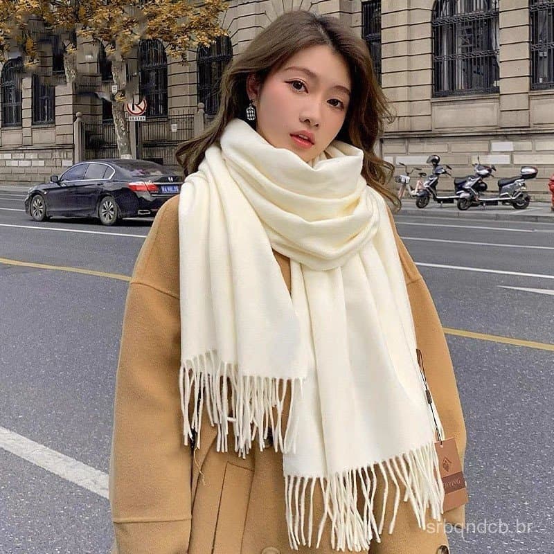 Cachecol Pashmina Lisa de poliester de 230g com franjas Presentes