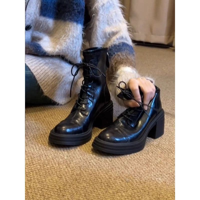 Botas Martin britânicas de sola grossa de salto alto feminino 2026 novo estilo elegante All-Match botas finas Retro zípe