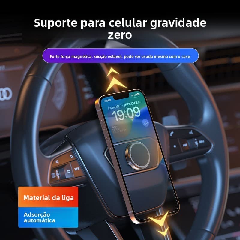 Suporte de navegação do telefone móvel do carro da gravidade Zero, volante magnético forte pegajoso da liga de alumínio,