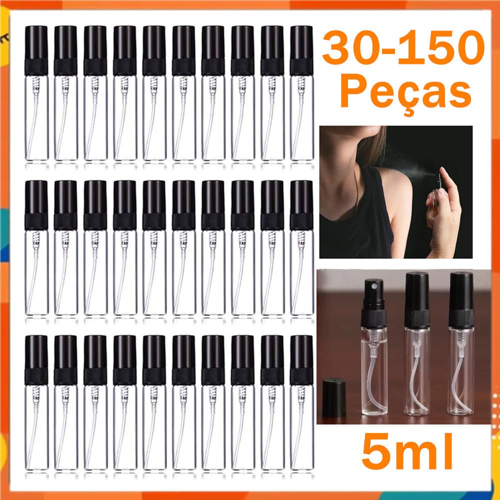 Mini frasco de Spray de vidro de 5ml 30-150 peças, pulverizador de Perfume, garrafa vazia recarregável de viagem, preto